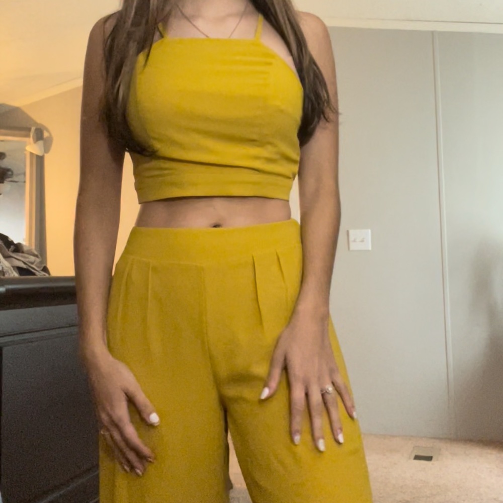 Fashion Nova two piece mustard set